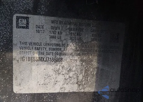 2018 Chevrolet Cruze Lt Auto z USA, uszkodzony, nr VIN 1G1BE5SMXJ7136208